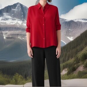 Eileen Fisher Xs  Silk Georgette Crepe Classic Collar Shirt Color  Scalt